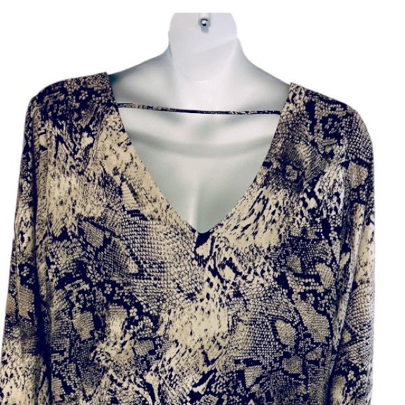 ⭐️DEX Shift Satin Matte Office Casual Dinner Party Snake Print Tan Beige Dress - Picture 10 of 14